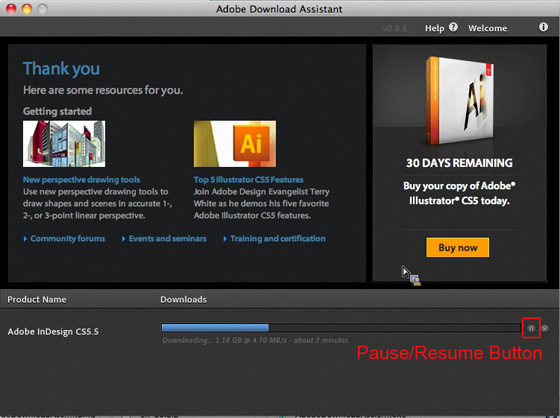 Adobe Download Assistant : Main window
