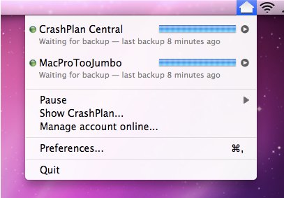 CrashPlan menu bar 0.9 : Main window