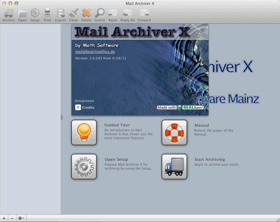 Mail Archiver X 2.6 : Main Window