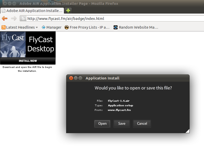 FlyCast 2.3 : Adobe Air Installation