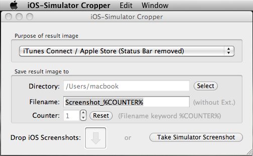 iPhone-Simulator Cropper 2.7 : Main window