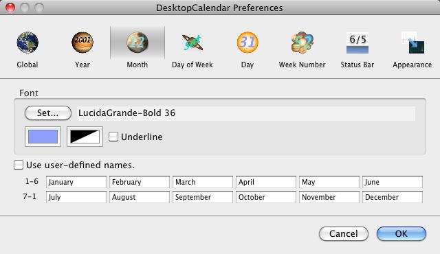 DesktopCalendar 0.9 : Preferences - Month