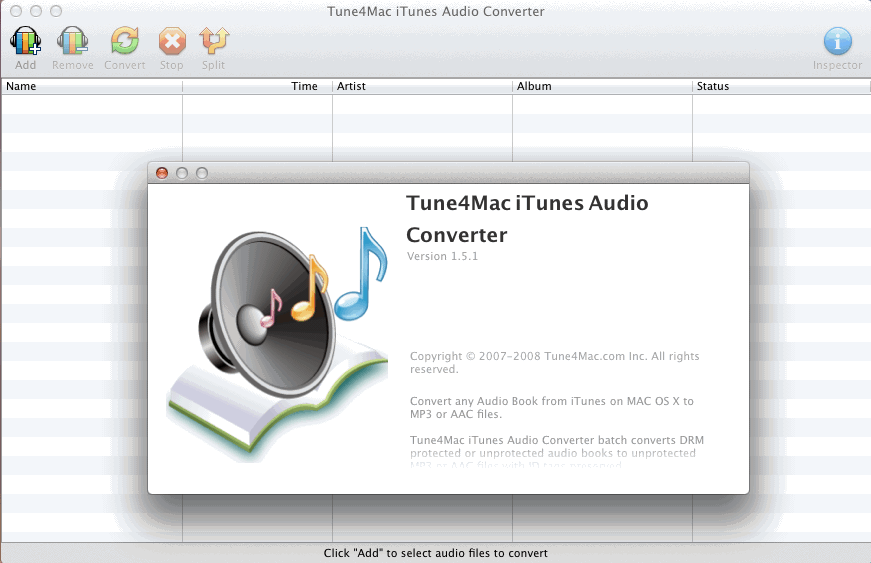 Tune4Mac iTunes Audio Converter 1.5 : Main Window