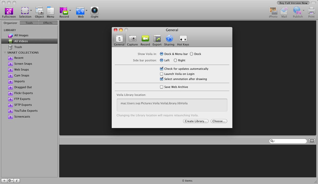 Voila: Powerful screen capture & screen recorder for Mac 3.0 : Preferences - General