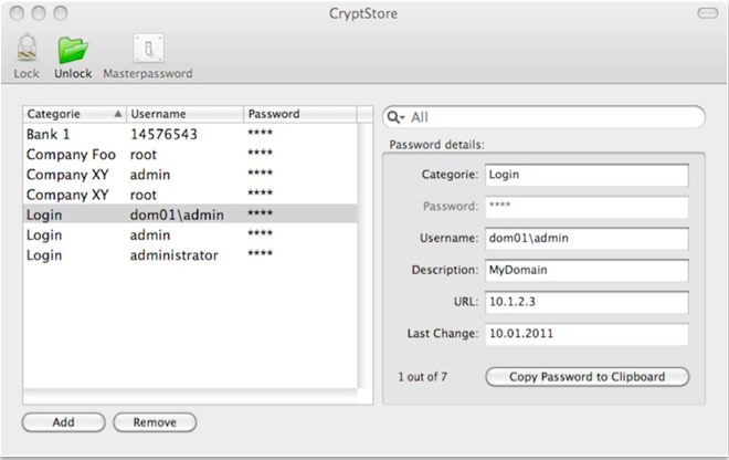 CryptStore 1.3 : Main window