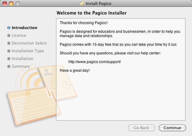 Pagico 5.0 : Installation Dialog