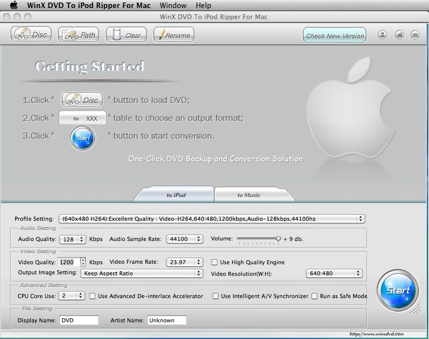WinX DVD To iPod Ripper For Mac 2.5 : Main window