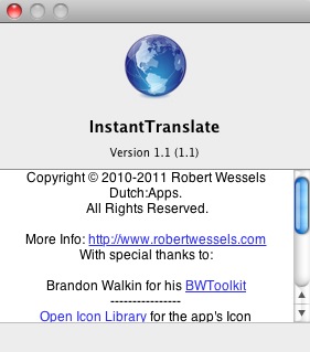 InstantTranslate 1.1 : About window