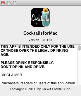 Cocktails for Mac 1.0 : About window