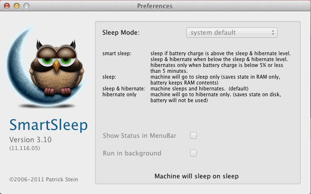 SmartSleep 3.1 : Preference Window