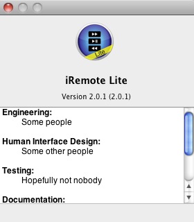 iRemote Lite 2.0 : About window