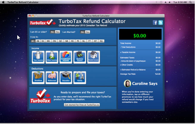 TurboTax Refund Calculator 1.0 : Main window