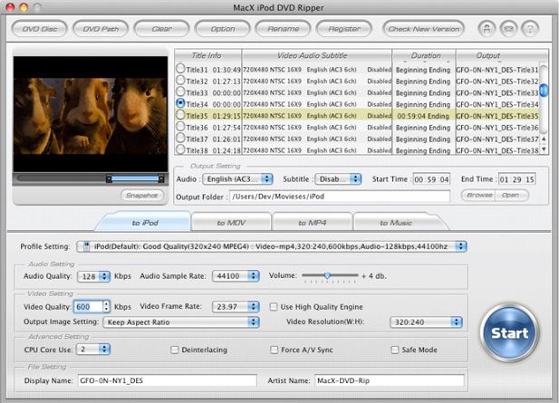 MacX iPod DVD Ripper 2.5 : General view