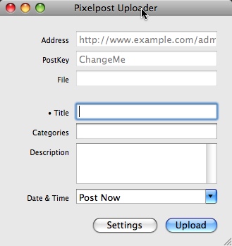 Pixelpost Uploader 1.0 : Main window