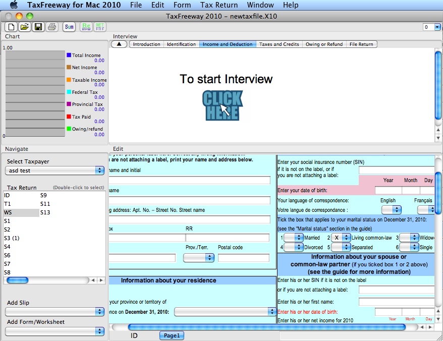 TaxFreeway for Mac 2010 01.0 : Main window