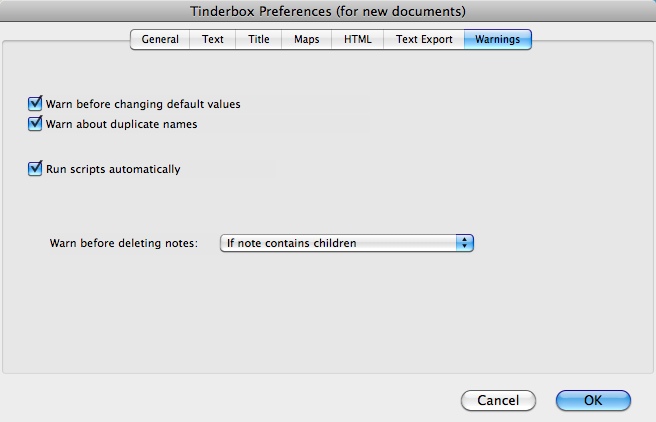 Tinderbox 5.1 : Settings Window