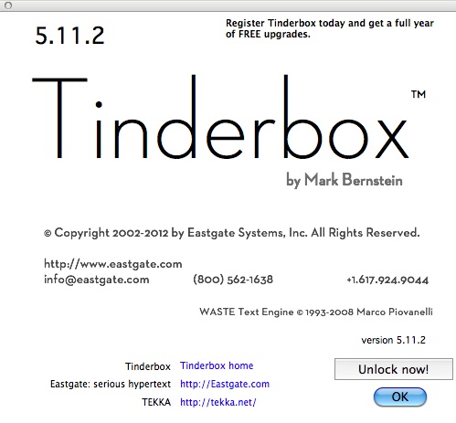 Tinderbox 5.1 : About Window