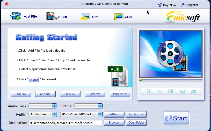 Emicsoft VOB Converter for Mac 3.1 : Main Window