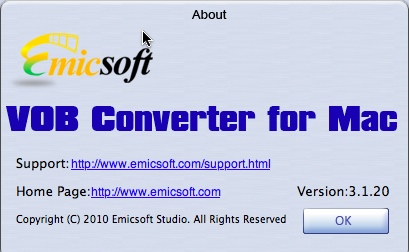 Emicsoft VOB Converter for Mac 3.1 : About