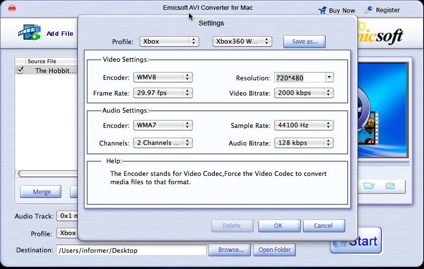 Emicsoft AVI Converter for Mac 3.1 : Settings