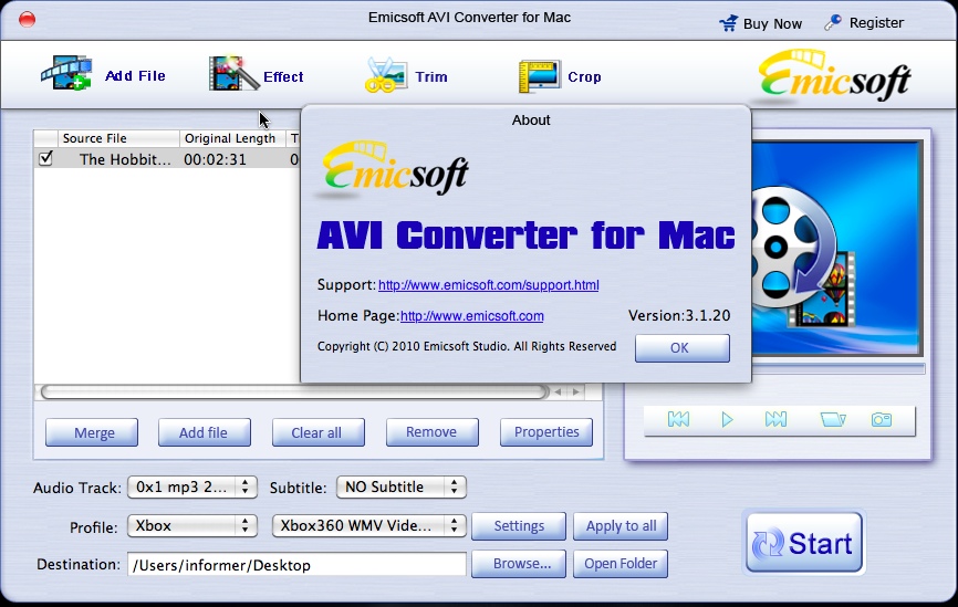 Emicsoft AVI Converter for Mac 3.1 : About