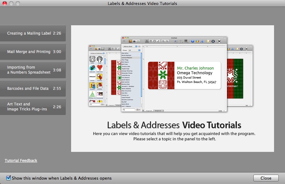 Labels & Addresses 1.6 : Welcome Window