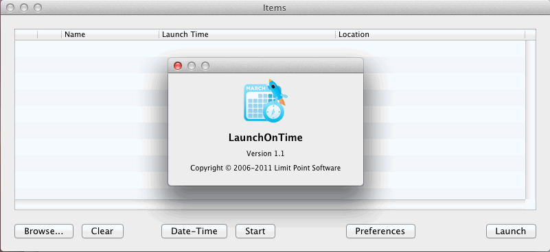 LaunchOnTime 1.1 : Main Window
