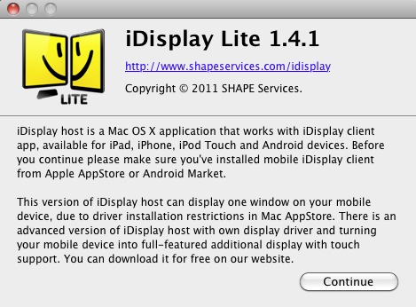 iDisplay Lite 1.4 : About window