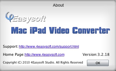 4Easysoft Mac iPad Video Converter 3.2 : About window