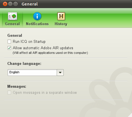 ICQ 1.0 : Preferences - General