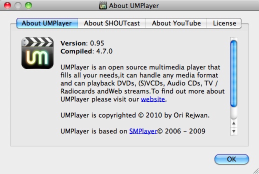 UMPlayer 0.9 : About window