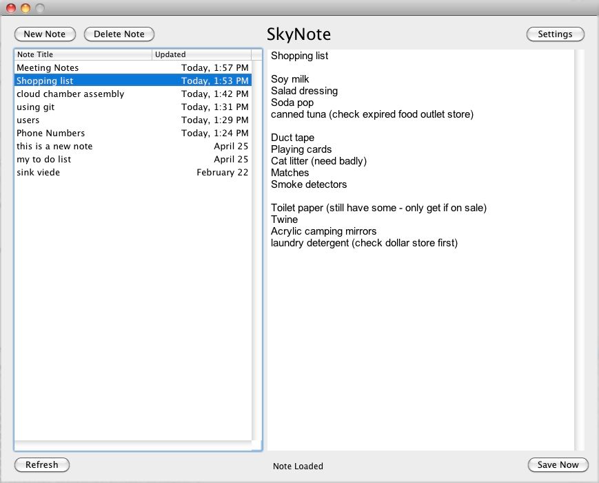 SkyNote 1.0 : Program window