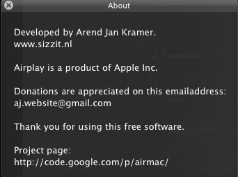 Airmac 1.0 : About window