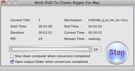 WinX DVD To iTunes Ripper For Mac 2.5 : Converting