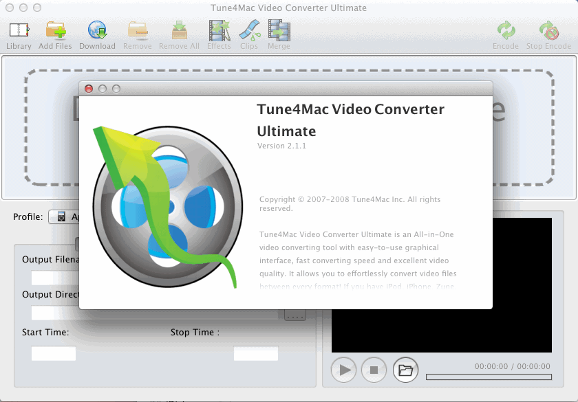 Tune4Mac Video Converter Ultimate 2.1 : Main Window
