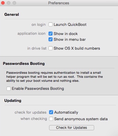 QuickBoot 1.1 : Settings Window