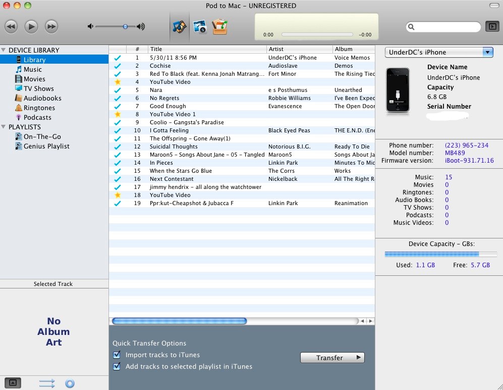 Phone to Mac 4.2 : Main window