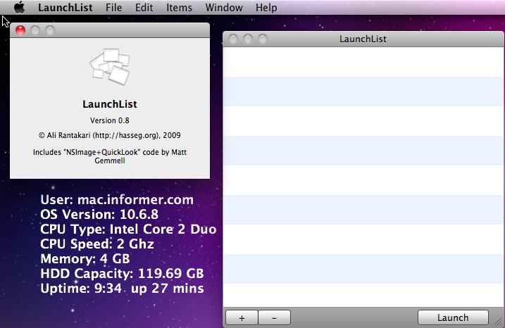 LaunchList 0.8 : Main window
