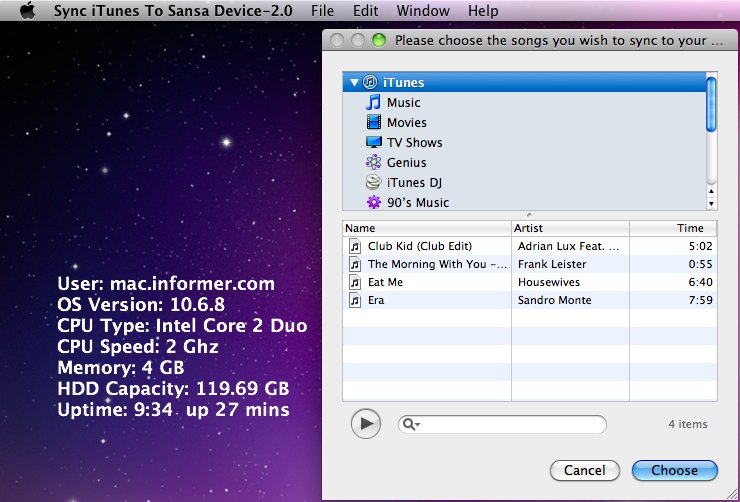 Sync iTunes To Sansa Device- 2.0 : Main window