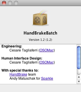 HandBrakeBatch 1.2 : About window