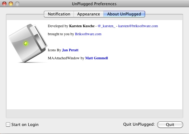 UnPlugged 2.0 : About window