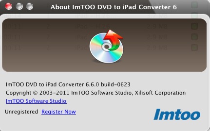 ImTOO DVD to iPad Converter 6 6.6 : About window