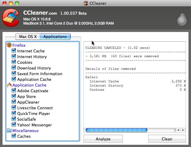 CCleaner 1.0 : Main window