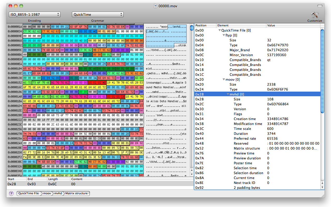 Synalyze It! 1.3 : Colored hex view of analyzed file
