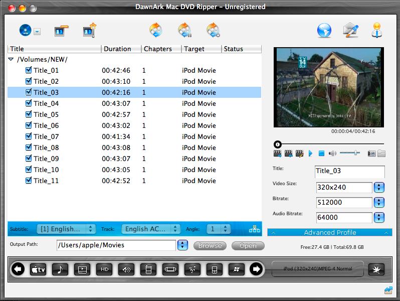 DawnArk Mac DVD Ripper 1.0 : Main Window