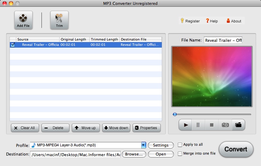 MP3 Converter 3.3 : Main Screen