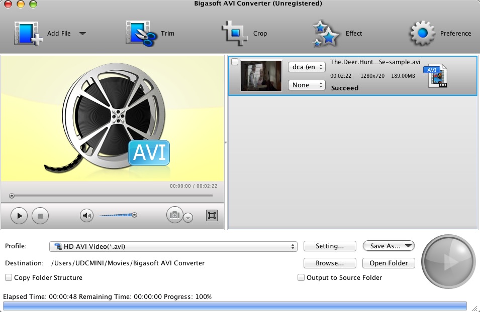 Bigasoft AVI Converter 3.7 : Main window