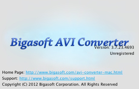 Bigasoft AVI Converter 3.7 : About window