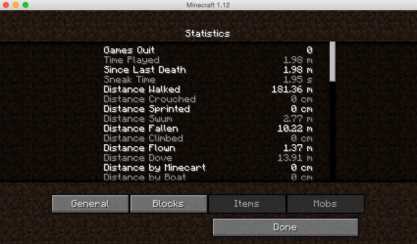 Minecraft 1.1 : Statistics Window