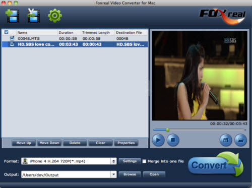 Foxreal Video Converter for Mac 1.3 : Main Window